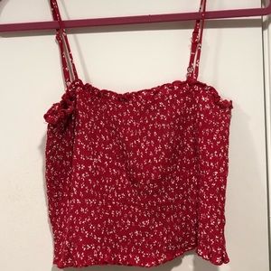 Brandy Melville red seersucker floral tank top